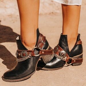 Freebird by Steven Black and Brown Ankle Booties with Chain Detail